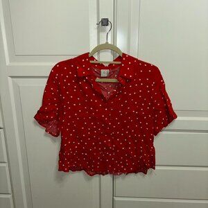 Papercrane slightly cropped red polka dot top